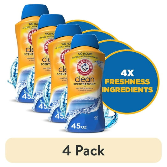 (4 pack) ARM & HAMMER Clean Scentsations In-Wash Scent Booster, Laundry Scent Booster Purifying Waters scent, 45 Oz