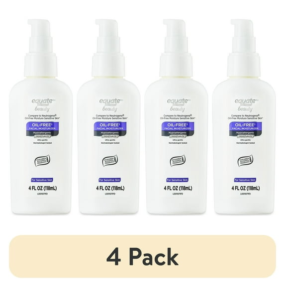 (4 pack) Equate Oil-Free Facial Moisturizer for Face Care of Sensitive Skin, Fragrance Free, 4 fl oz, Compare to Neutrogena¨ Oil-Free Moisture Sensitive Skin