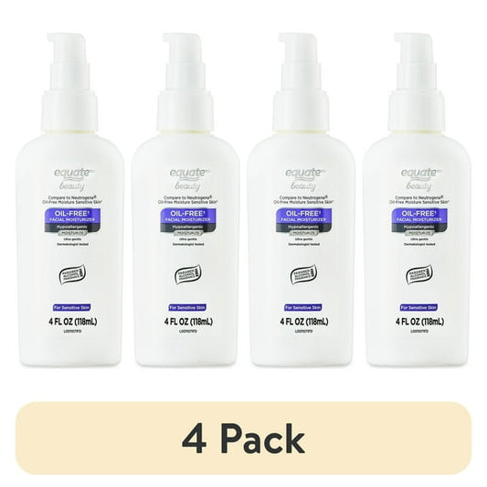 (4 pack) Equate Oil-Free Facial Moisturizer for Face Care of Sensitive Skin, Fragrance Free, 4 fl oz, Compare to Neutrogena¨ Oil-Free Moisture Sensitive Skin