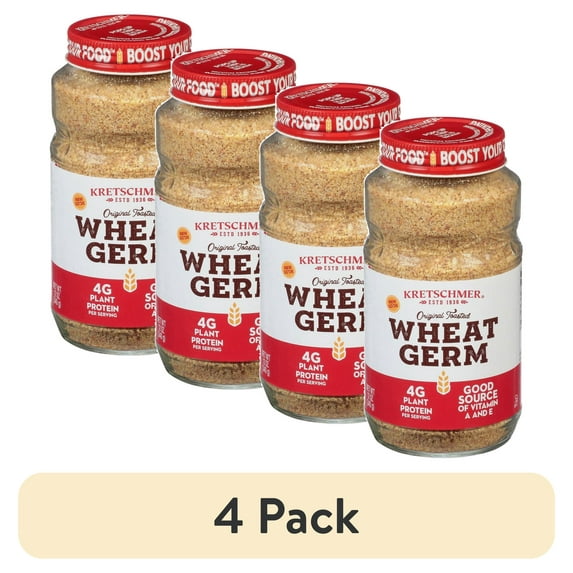 (4 pack) Kretschmer Original Toasted Wheat Germ, 4g Plant Protein per Serving, 12 oz Jar