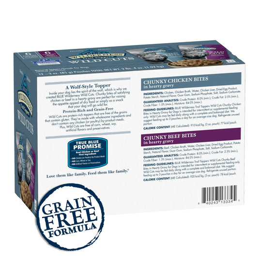 Blue Buffalo Wilderness Wild Cuts Wet Dog Food Toppers, Chicken & Beef, 3-oz. (12 Count)