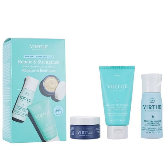 Virtue Repair and Strengthen Hair Care Travel Set, for Dry, Damaged Hair, 3 piece