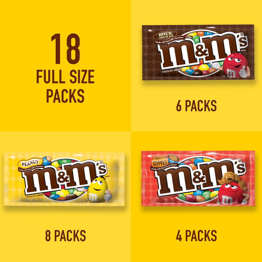 M&M's Variety Pack Full Size Milk Chocolate Candy Bars - 18 Ct