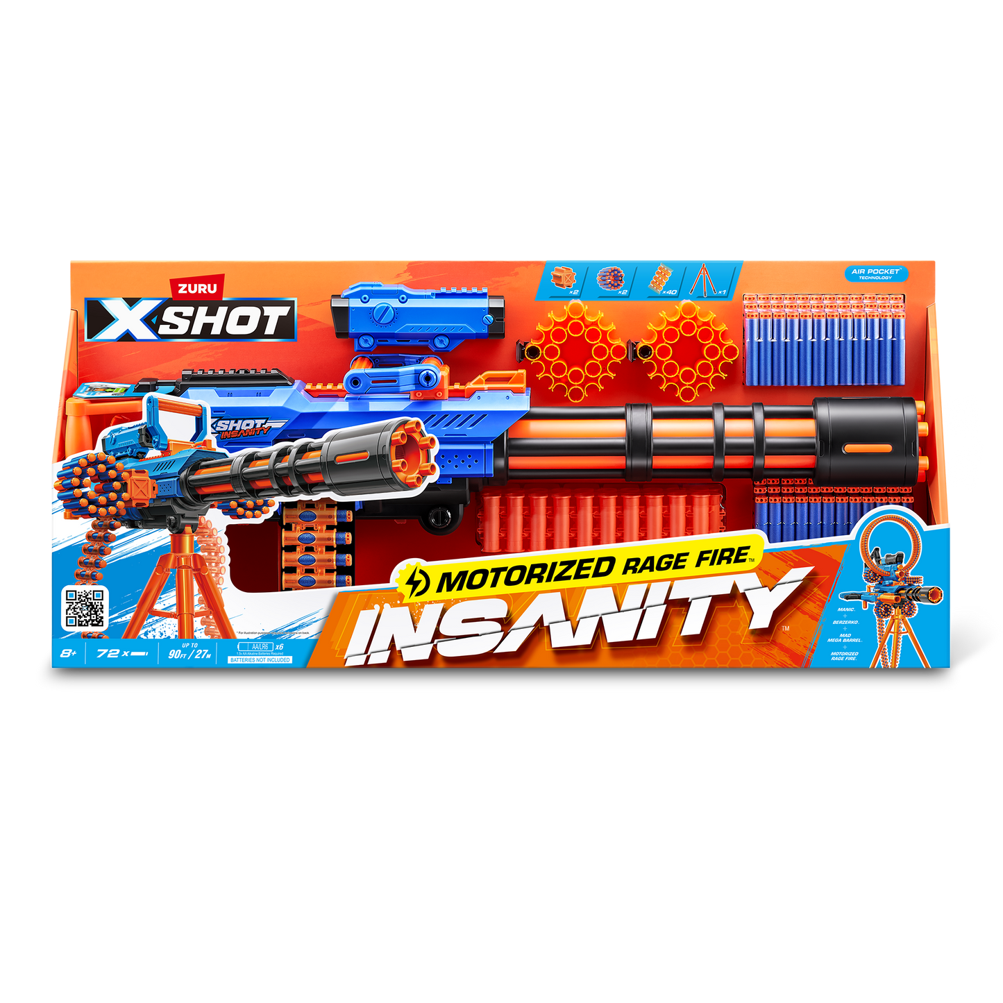 XSHOT Insanity Motorized Rage Fire (72 Darts), Air Pocket Technology, Outdoor Blaster by ZURU, Ages 8+