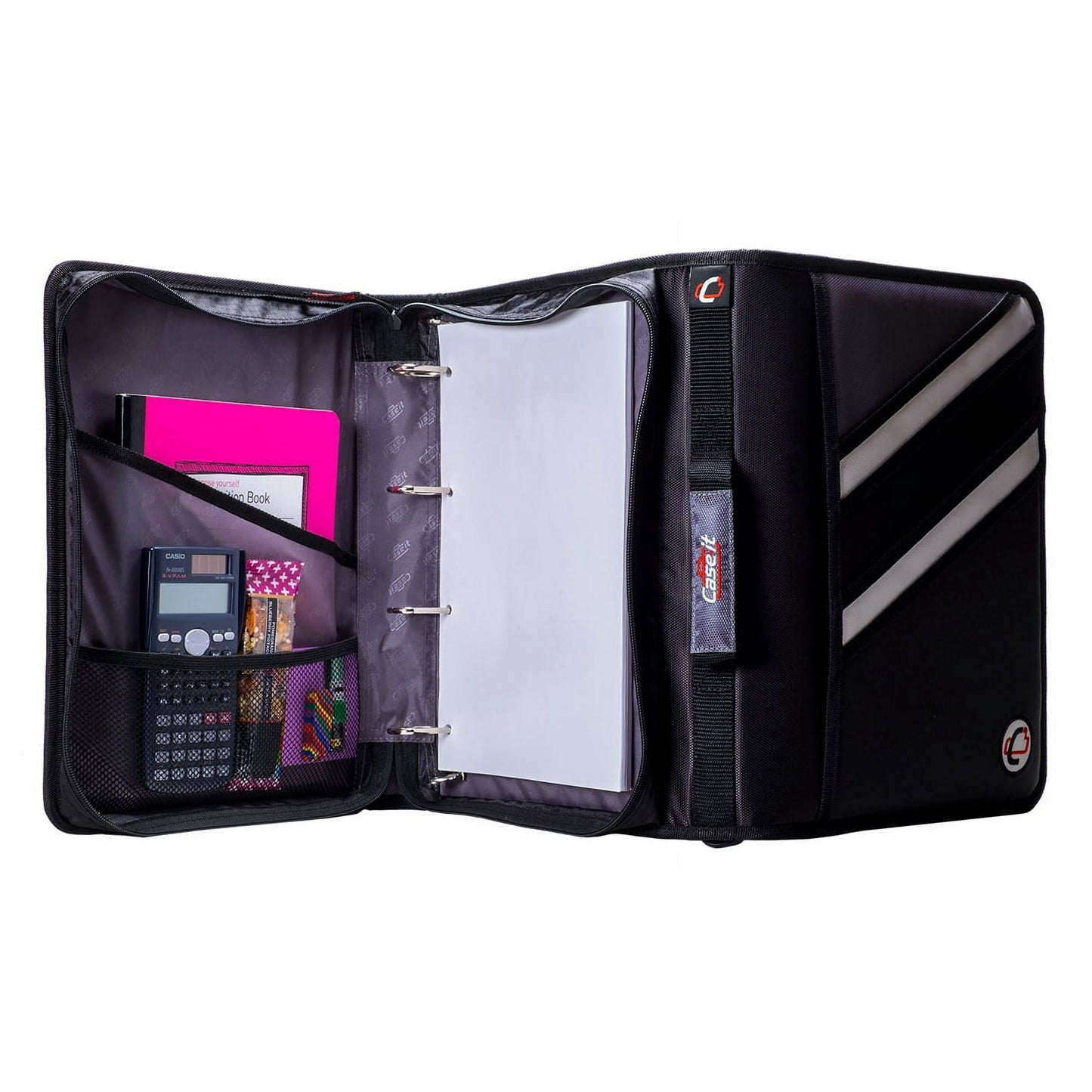 Case It 1.5"' Dual D-Ring Z-shaped Zipper Binder, 3" capacity, Black, Z-176