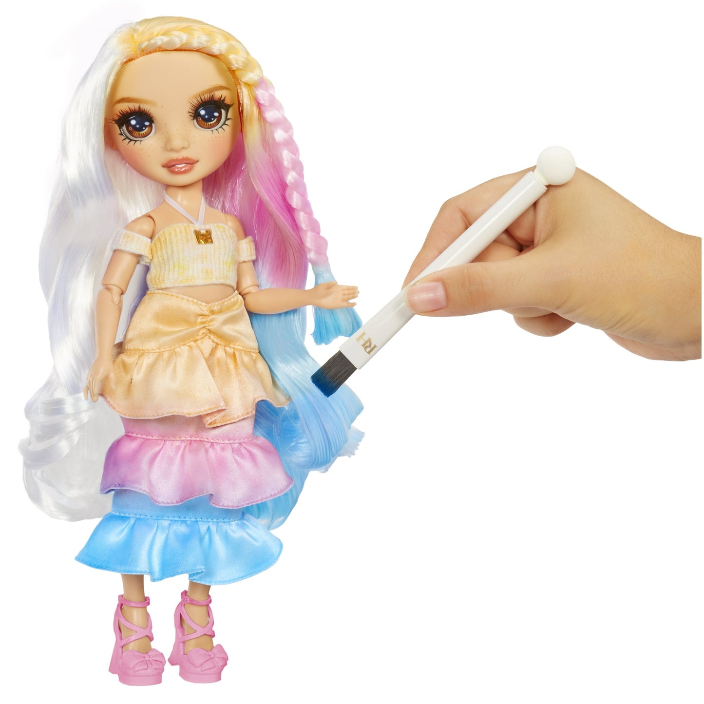Rainbow High Watercolor & Create Fashion DIY Doll with Washable Watercolors + Tie-Dye Kit, Brown Eyes, Curled Hair, Top & Shoes. Play, Rinse, Repeat. 4-12+