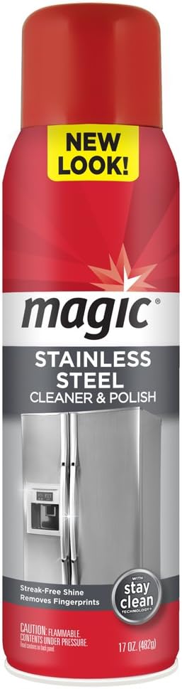Magic Stainless Steel Cleaner Aerosol - 17 Ounce - Removes Fingerprints Residue Water Marks and Grease From Appliances - Refrigerator Dishwasher Oven Grill etc