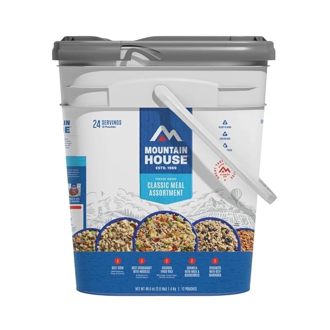 Mountain House Classic Meal Assortment Bucket Freeze Dried Backpacking & Camping Food 24 Servings