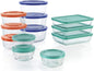Pyrex Simply Store Glass Food Storage Container Set with Lid, Rectangular Glass Storage Containers with Lid, BPA-Free Lid, Dishwasher, Microwave and Freezer Safe, 24 Piece