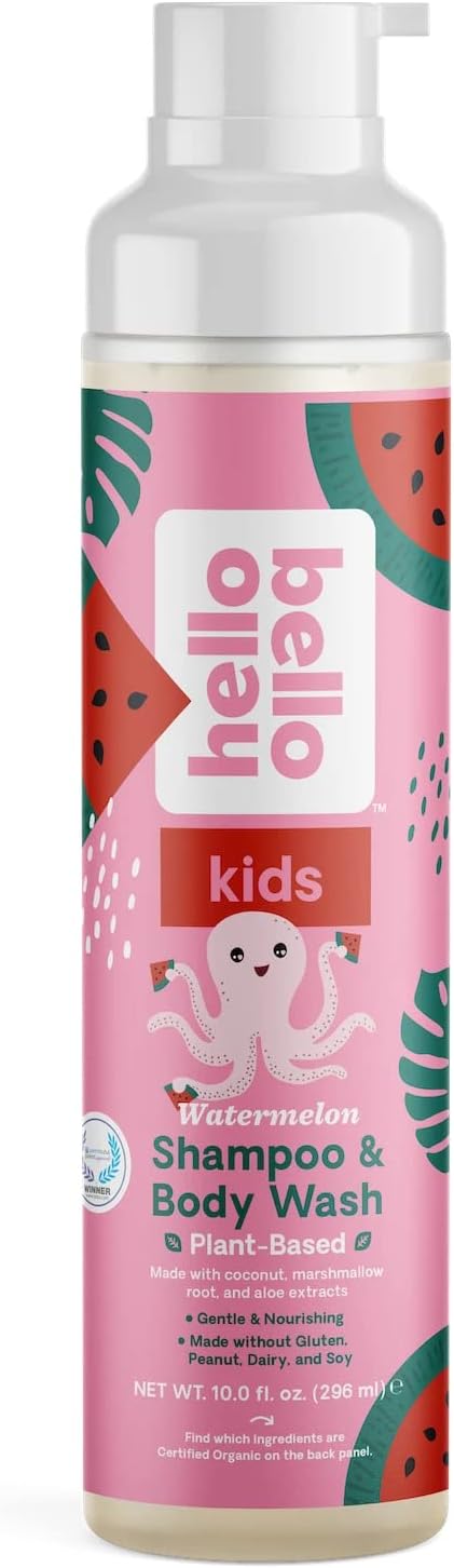 Hello Bello Watermelon Shampoo & Body Wash - Tear-Free, Hypoallergenic, Dermatologist & Pediatrician Tested, Plant Based Formula for Babies and Kids - 10 FL Oz (Packaging may vary)