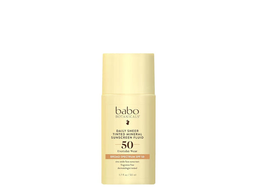 Babo Botanicals Daily Sheer Tinted Mineral Sunscreen Fluid SPF50 - Natural Zinc Oxide - Passion Fruit Oil - Golden-Hued Tint - Fragrance Free -...