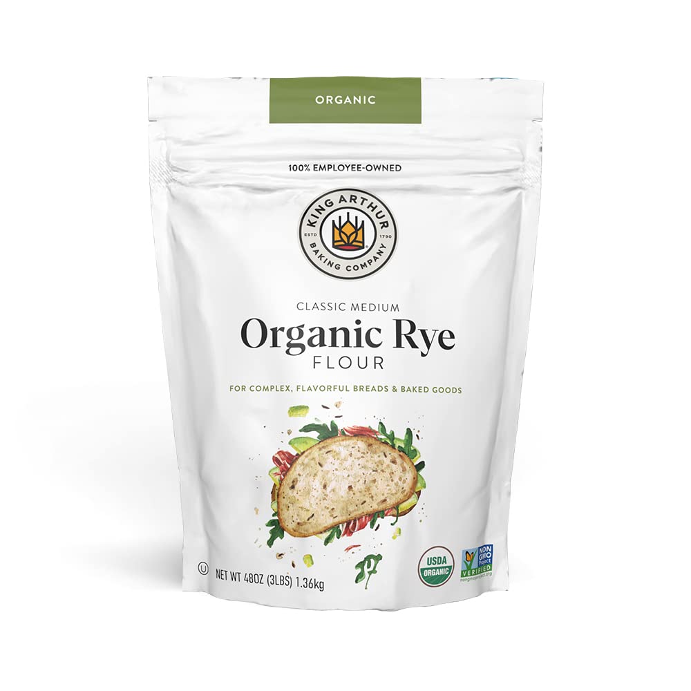 King Arthur Flour Organic Medium Rye Flour for Complex Flavorful Breads & Baked Goods, 100% Organic Non-GMO Project Verified, 3 Pounds (Pack of 1)