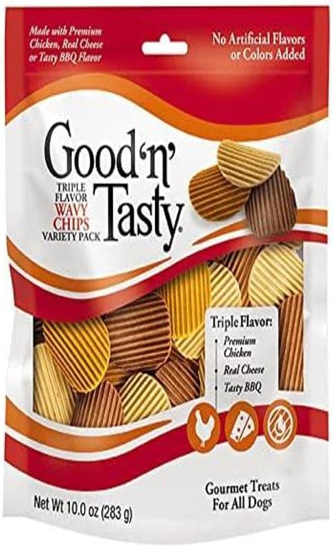 Good'n'Fun Triple Flavor Wavy Chips Variety Pack, 10 oz, Treats for Dogs