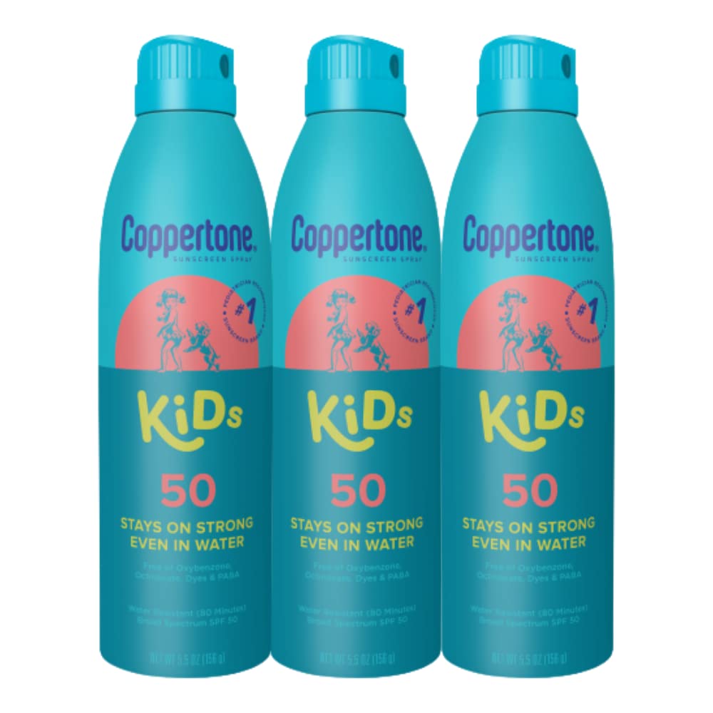 Coppertone Kids Sunscreen Spray SPF 50, Water Resistant Sunscreen for Kids, Broad Spectrum Spray Sunscreen SPF 50, 5.5 Oz Pack of