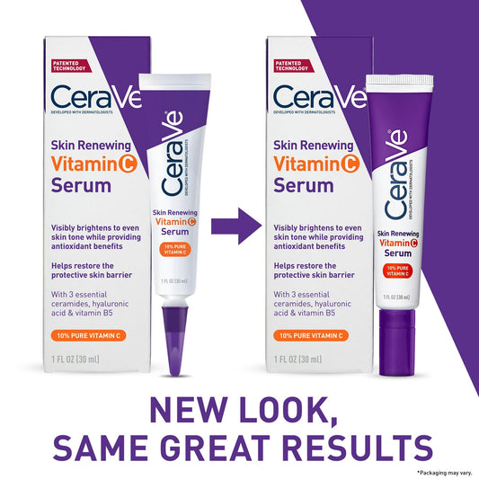 CeraVe Skin Renewing Vitamin C Face Serum, Skin-Brightening Antioxidant Serum For Dull Skin, 1 fl oz