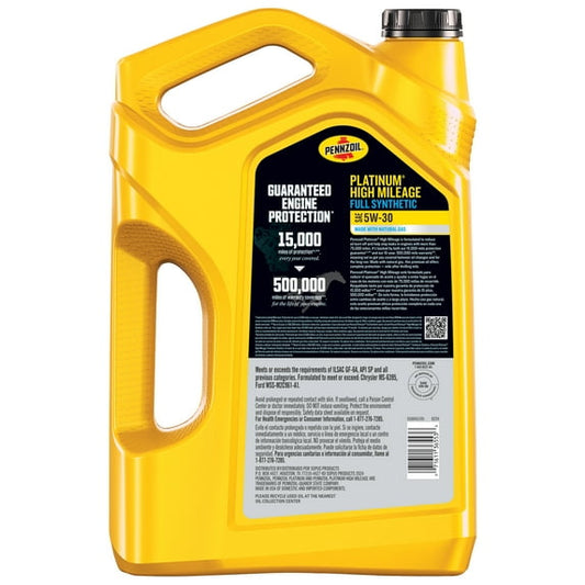 Pennzoil Platinum High Mileage Full Synthetic 5W-30 Motor Oil, 5 Quart