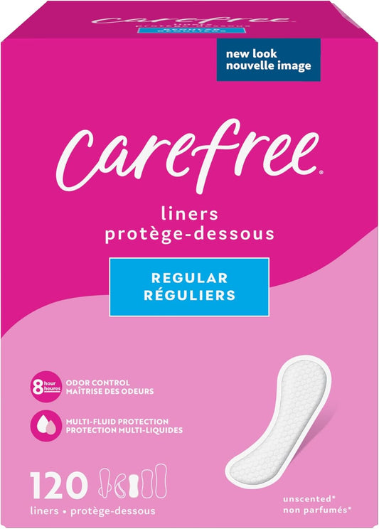 Carefree Panty Liners, Regular Liners, Unwrapped, Unscented, 120ct (Packaging May Vary)
