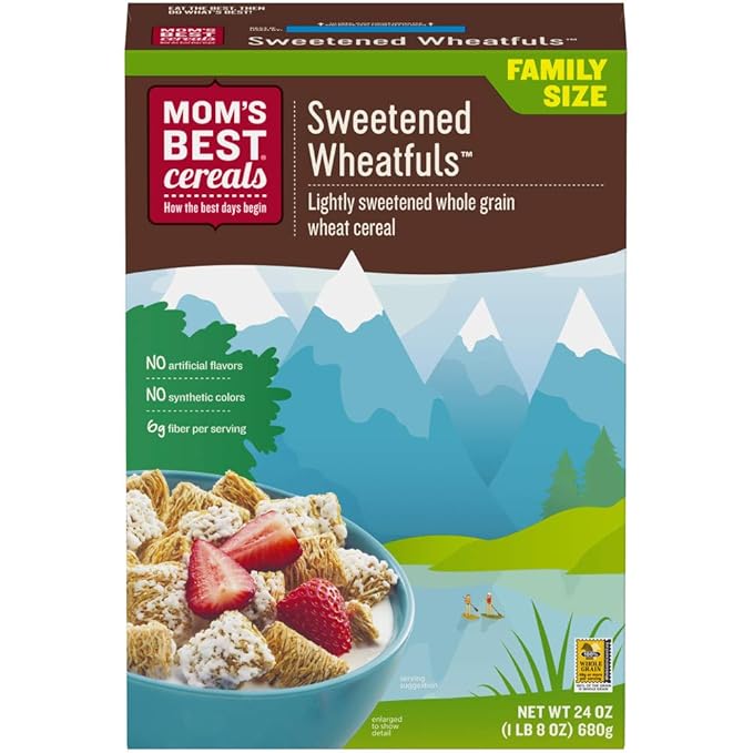 Mom's Best Sweetened Wheatfuls Cereal, Whole Grain, No High Fructose Corn Syrup, 24 Oz Box (Pack of 12)