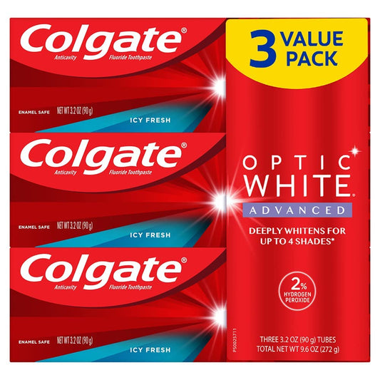 Colgate Optic White Advanced Hydrogen Peroxide Toothpaste Pack, Teeth Whitening Toothpaste, Enamel-Safe Hydrogen Peroxide Formula, Helps Remove Tea, Coffee,...