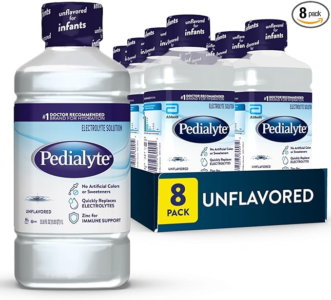 Pedialyte Electrolyte Drink , Hydration Drinks for Kids & Adults, Unflavored, 1 Liter, Pack of 8