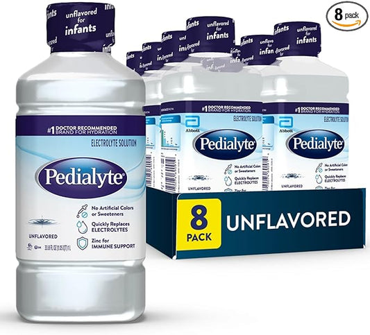 Pedialyte Electrolyte Drink , Hydration Drinks for Kids & Adults, Unflavored, 1 Liter, Pack of 8