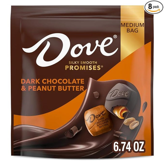 DOVE PROMISES Individually Wrapped Dark Chocolate & Peanut Butter Candy, 6.74 Oz Bag (Pack of 8)