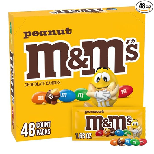 M&M'S Peanut Chocolate Candy, Full Size 1.74 oz Bag, Pack of 48 Bulk Candy Chocolate