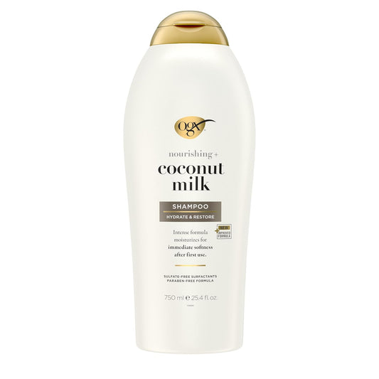 OGX Nourishing + Coconut Milk Shampoo, Hydrating & Restoring Shampoo Moisturizes for Soft Hair After the First Use, Paraben-Free, Sulfate-Free...