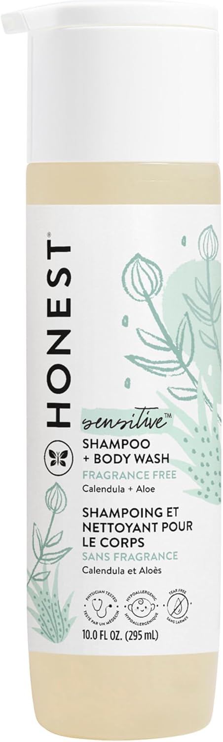 The Honest Company 2-in-1 Cleansing Shampoo + Body Wash | Gentle for Baby | Naturally Derived, Tear-free, Hypoallergenic | Fragrance Free Sensitive, 10 fl oz
