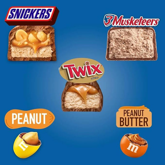 MARS CHOCOLATE SNICKERS, TWIX, MILKY WAY & 3 MUSKETEERS, Bulk Milk Chocolate Full Size Candy Bars, Halloween Chocolate Candy Variety Pack, 53.68 oz, 30 Bars