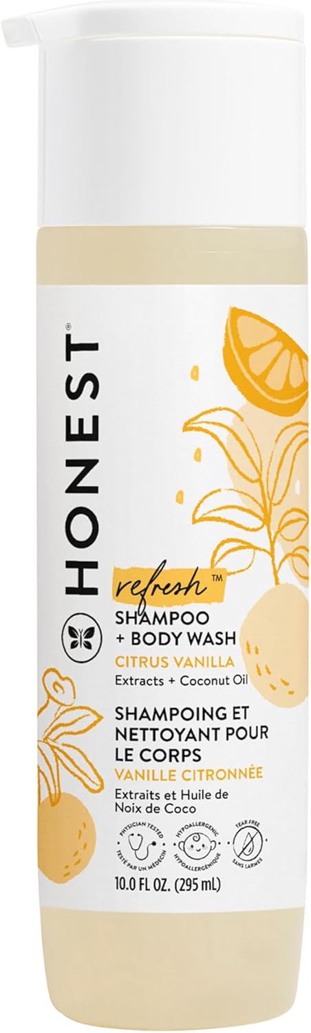 The Honest Company 2-in-1 Cleansing Shampoo + Body Wash | Gentle for Baby | Naturally Derived, Tear-free, Hypoallergenic | Citrus Vanilla Refresh, 10 fl oz
