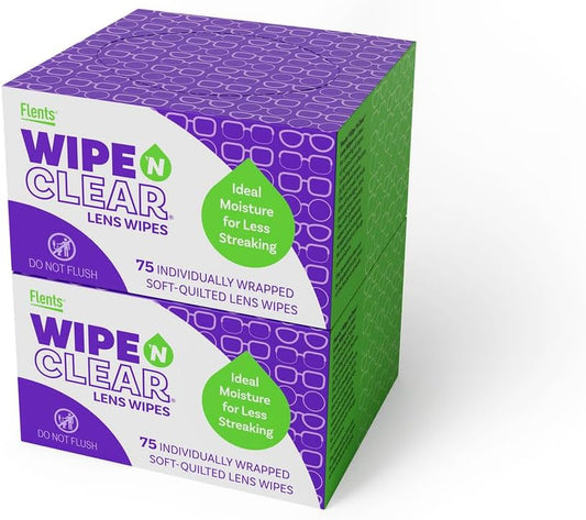 Flents Wipe'N Clear Lens Wipes Anti Streak Fast Drying, White, 150 Count, Made in the USA