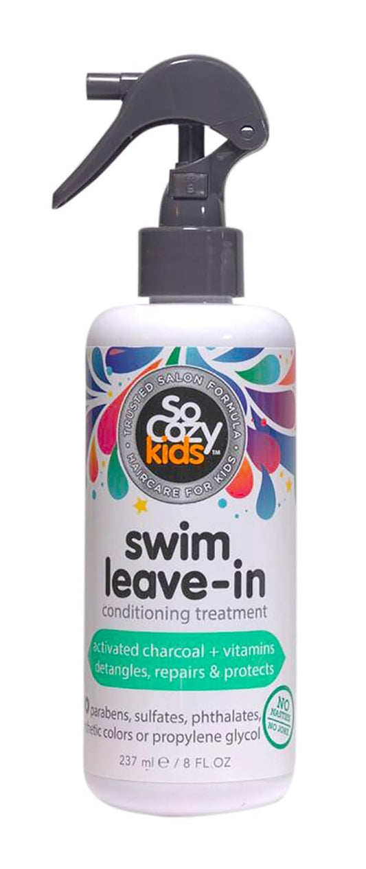 SoCozy Swim Leave In Conditioner Spray & Treatment for Kids Hair (8 Fl Oz) Protects & Repairs Pool, Sun & Salt Damaged Hair, Gentle Formula with Activated Charcoal, Vitamin B5 & Sunflower Seed Extract