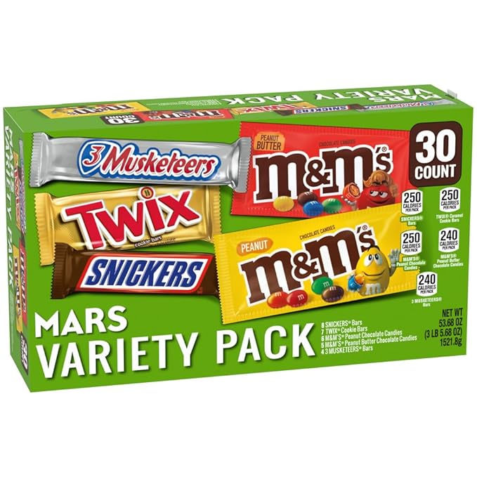 MARS CHOCOLATE SNICKERS, TWIX, MILKY WAY & 3 MUSKETEERS, Bulk Milk Chocolate Full Size Candy Bars, Halloween Chocolate Candy Variety Pack, 53.68 oz, 30 Bars