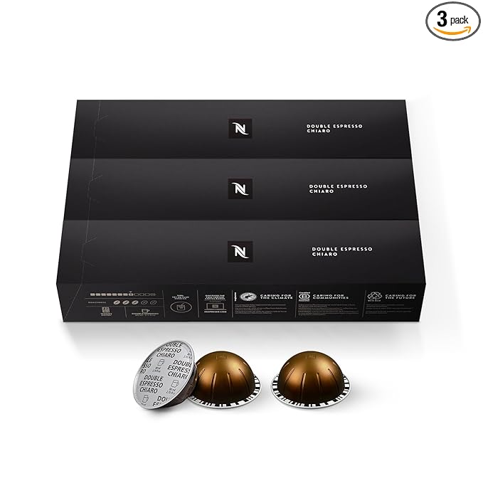 Nespresso Capsules Vertuo, Double Espresso Chiaro, Medium Roast Espresso Coffee, 30-Count Coffee Pods, Brews 2.7oz.