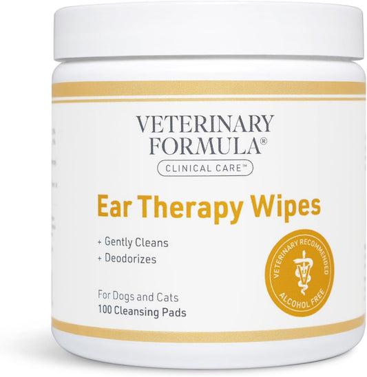 Veterinary Formula Clinical Care Ear Therapy Wipes, 100ct – Cat and Dog Ear Cleaner – Help Relieve Itchy Ears Quickly & Effectively Remove Dirt, Debris, and Foul Odor