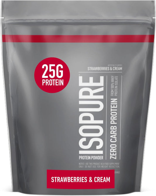 Isopure Protein Powder, Zero Carb Whey Isolate, Gluten Free, Lactose Free, 25g Protein, Keto Friendly, Strawberries & Cream, 15 Servings, 1 Pound...