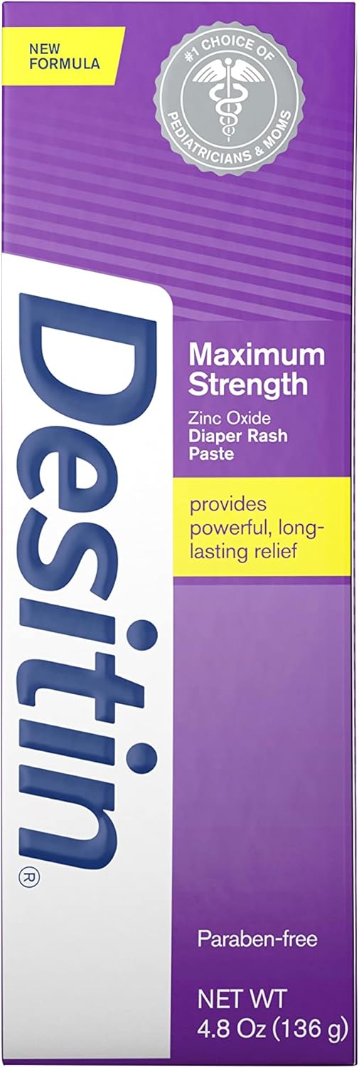 Desitin Maximum Strength Baby Diaper Rash Cream with 40% Zinc Oxide for Treatment, Relief & Prevention, Hypoallergenic, Phthalate- & Paraben-Free Paste, 4.8 oz