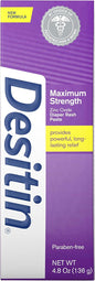 Desitin Maximum Strength Baby Diaper Rash Cream with 40% Zinc Oxide for Treatment, Relief & Prevention, Hypoallergenic, Phthalate- & Paraben-Free Paste, 4.8 oz