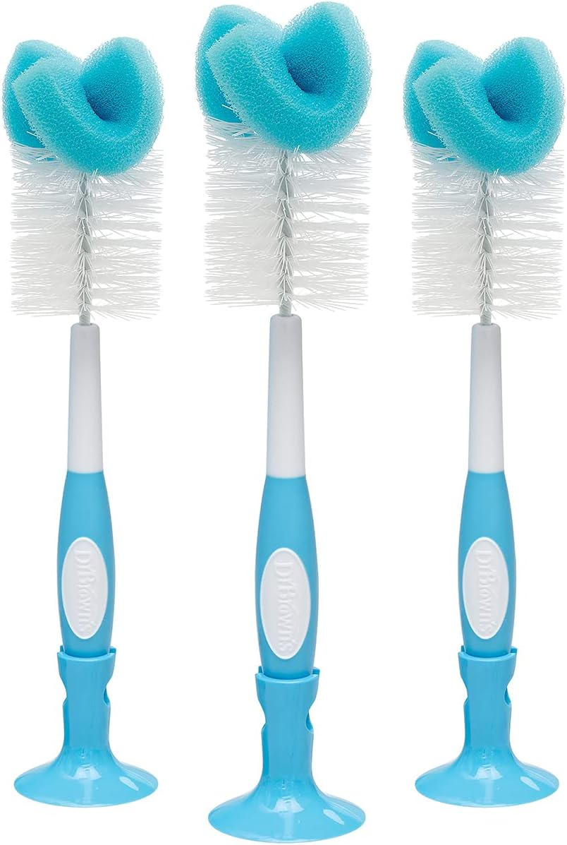 Dr. Brown's Baby Bottle Cleaning Brush with Sponge and Scrubber - Blue - 3-Pack