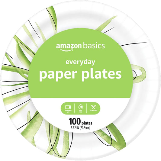 Amazon Basics Everyday Paper Plates, 8 5/8 Inch, Disposable, 100 Count 
