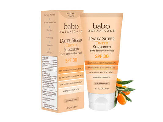 Babo Botanicals Daily Sheer Mineral Tinted Sunscreen SPF30 - Natural Zinc Oxide & Titanium Dioxide - Tinted - Healthy Glow - Fragrance-Free -Rosehip Oil...
