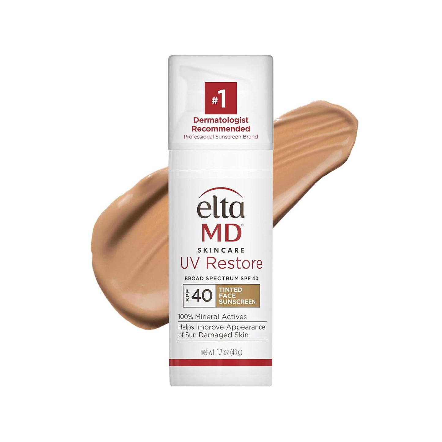 EltaMD UV Restore Tinted Face Sunscreen, SPF 40 Tinted Mineral Sunscreen for Sun Damaged Skin Repair, Zinc Oxide Sunscreen Formula, 2 oz Tube