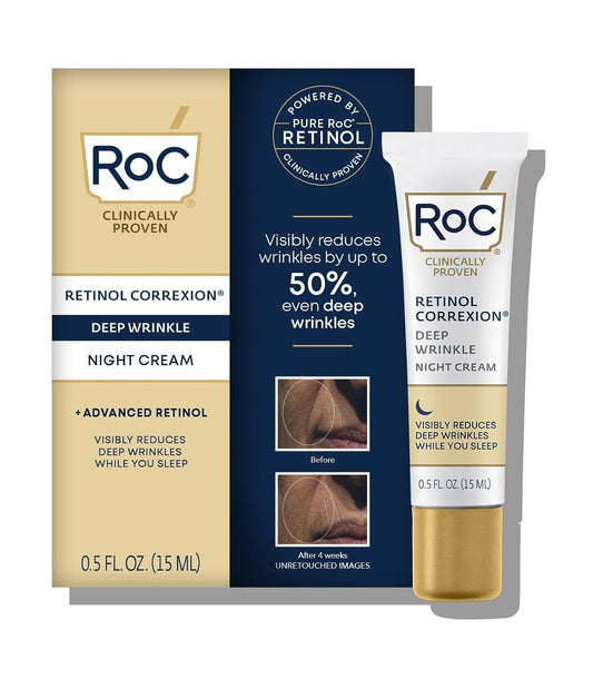 RoC Retinol Correxion Deep Wrinkle Anti-Aging Night Cream, Daily Face Moisturizer with Shea Butter, Glycolic Acid and Squalane, Skin Care Treatment, Mini 0...