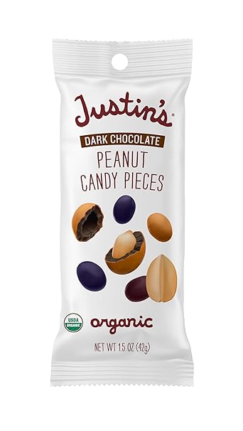 Justin's Dark Chocolate Peanut Candy Pieces 12pk of 1.5oz bags Organic, Gluten Free, Non-GMO, Responsibly Source, Rainforest Alliance Certified Cocoa