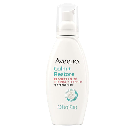 Aveeno Calm + Restore Redness Relief Foaming Cleanser, Daily Facial Cleanser With Calming Feverfew to Help Reduce the Appearance of Redness, Hypoallergenic...