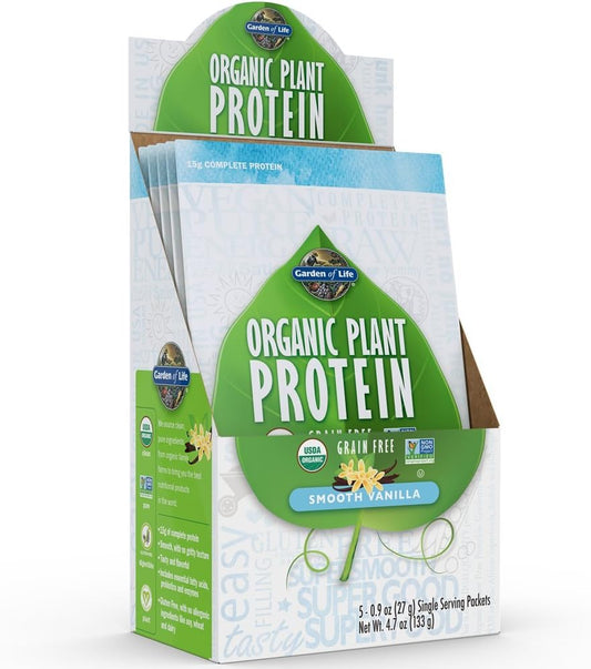 Garden of Life Organic Plant Protein Smooth Vanilla Powder - Single Serving Packets (5-Pack) - Vegan, Grain Free & Gluten Free Plant Based Protein Shake...