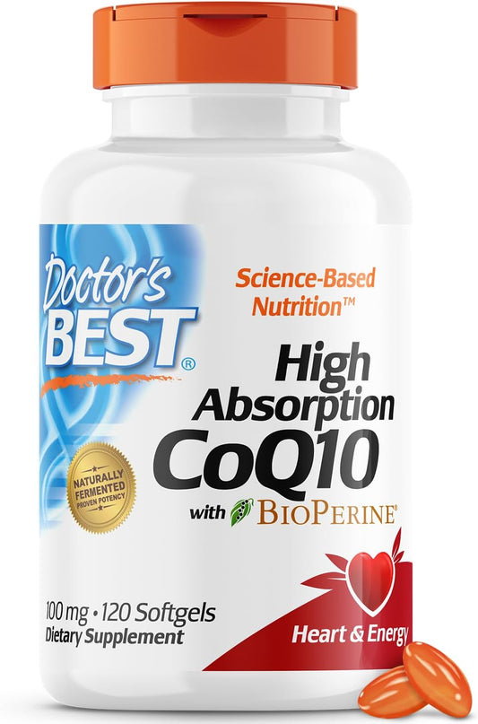 Doctor's Best High Absorption CoQ10 with BioPerine, Gluten Free, Naturally Fermented, Heart Health, Energy Production, 100 mg, 120 Count