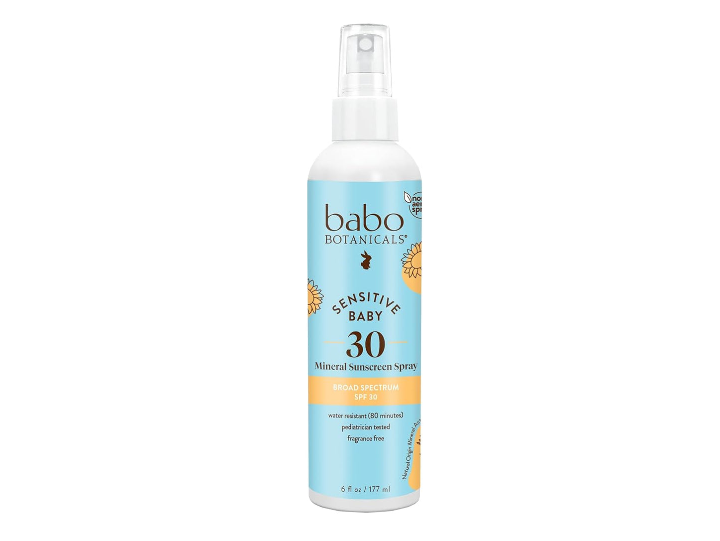 Babo Botanicals Sensitive Baby Mineral Sunscreen Spray SPF30 - Natural Zinc Oxide - Non-Aerosol – Face & Body - Fragrance-Free - Water Resistant - For...