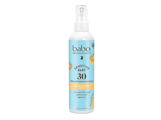 Babo Botanicals Sensitive Baby Mineral Sunscreen Spray SPF30 - Natural Zinc Oxide - Non-Aerosol – Face & Body - Fragrance-Free - Water Resistant - For...